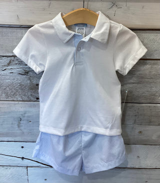 Light Blue Stripe Polo Short Set Boy Short Set    - Chickie Collective