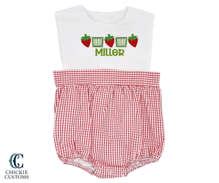 Baby Boy Gingham Sunsuit - Strawberry Designs