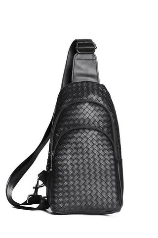BRAIDED WEAVE VEGAN SLING CROSSBODY  BAG  Black   - Chickie Collective