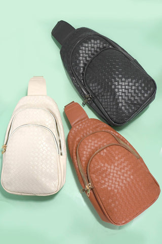 BRAIDED WEAVE VEGAN SLING CROSSBODY  BAG     - Chickie Collective