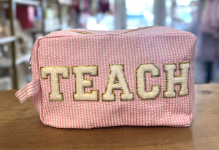 Teacher Seersucker Patch Zip Bag Zipper Bag - Chickie Collective