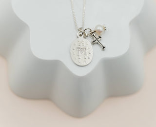First Communion Miraculous Medal Necklace for Girls & Kids - Chickie Collective