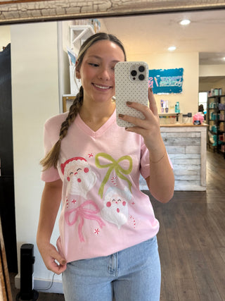 Women’s Santa Bow T-shirt Womens T-Shirt - Chickie Collective