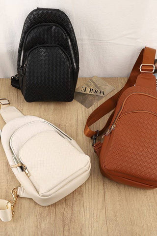 BRAIDED WEAVE VEGAN SLING CROSSBODY  BAG     - Chickie Collective