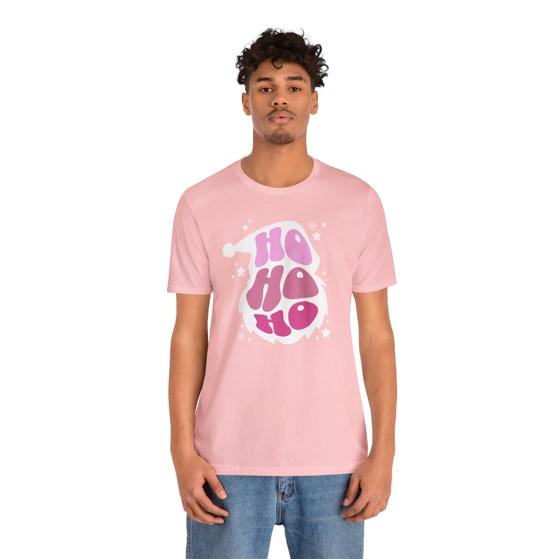 A Printify Unisex Jersey Short Sleeve Tee in pink that says "oh wow".