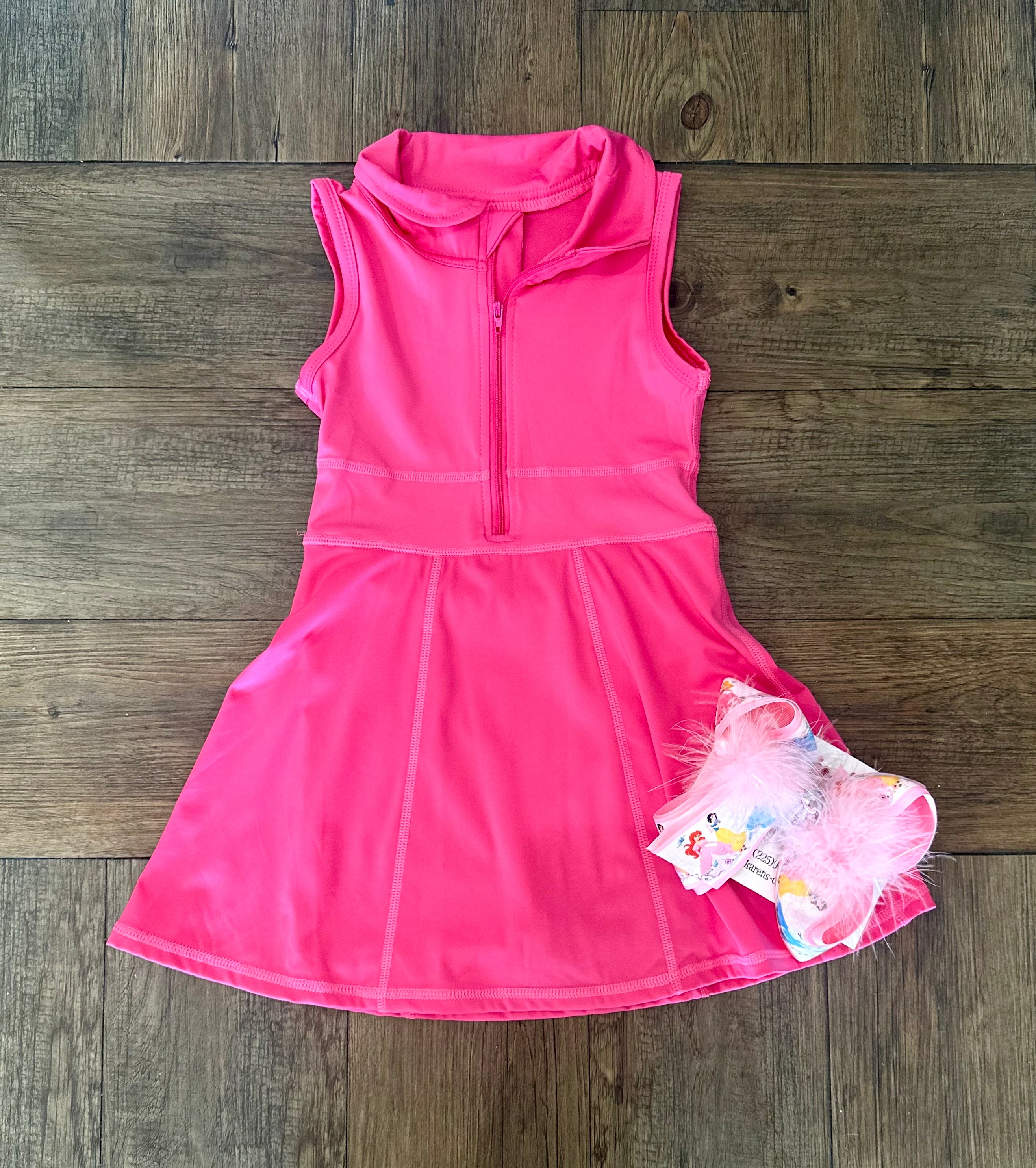 Pink Sleeveless Zipper Athletic Dress With Shorts for Active Wear Chickie Collective Pink Sleeveless Zipper Athletic Dress With Shorts for Active Wear Chickie Collective