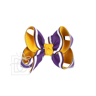Purple and Gold Bow with White Bold Stripes Kids Hair Accessories - Chickie Collective