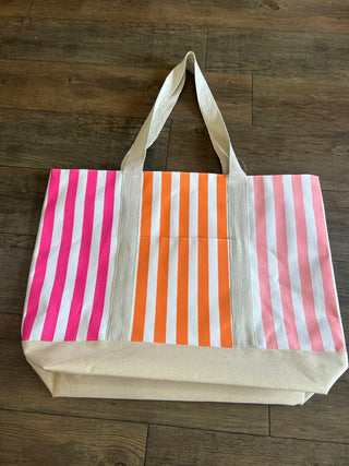 Megan Tote White/Pink/Orange 22.5x16.5x6 - Chickie Collective