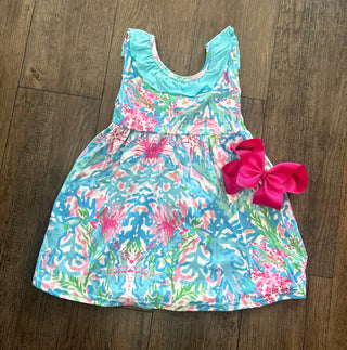 Sleeveless Light Blue Watercolor Girls Summer Dress - Chickie Collective