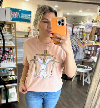 Bunny Cross Shirt - Easter Shirt:HEATHER PEACH - Chickie Collective