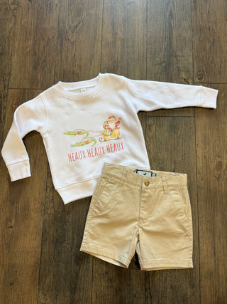 Kids Heaux Heaux Sweatshirt White Unisex Crewneck Cajun Santa Pulled By Alligators Sweatshirt - Chickie Collective