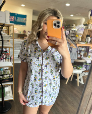 Mardi Jester Short Sleeve Button Up Sleep Shirt - Chickie Collective