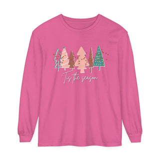 Tis the Season Christmas Tree Shirt | Comfort Colors Long-sleeve Crunchberry S  - Chickie Collective