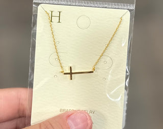 Gold Horizontal Cross Necklace Earrings - Chickie Collective