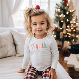 Kids Christmas Tree White Long Sleeve Tee - Toddler Crew Neck T-Shirt Kids clothes    - Chickie Collective