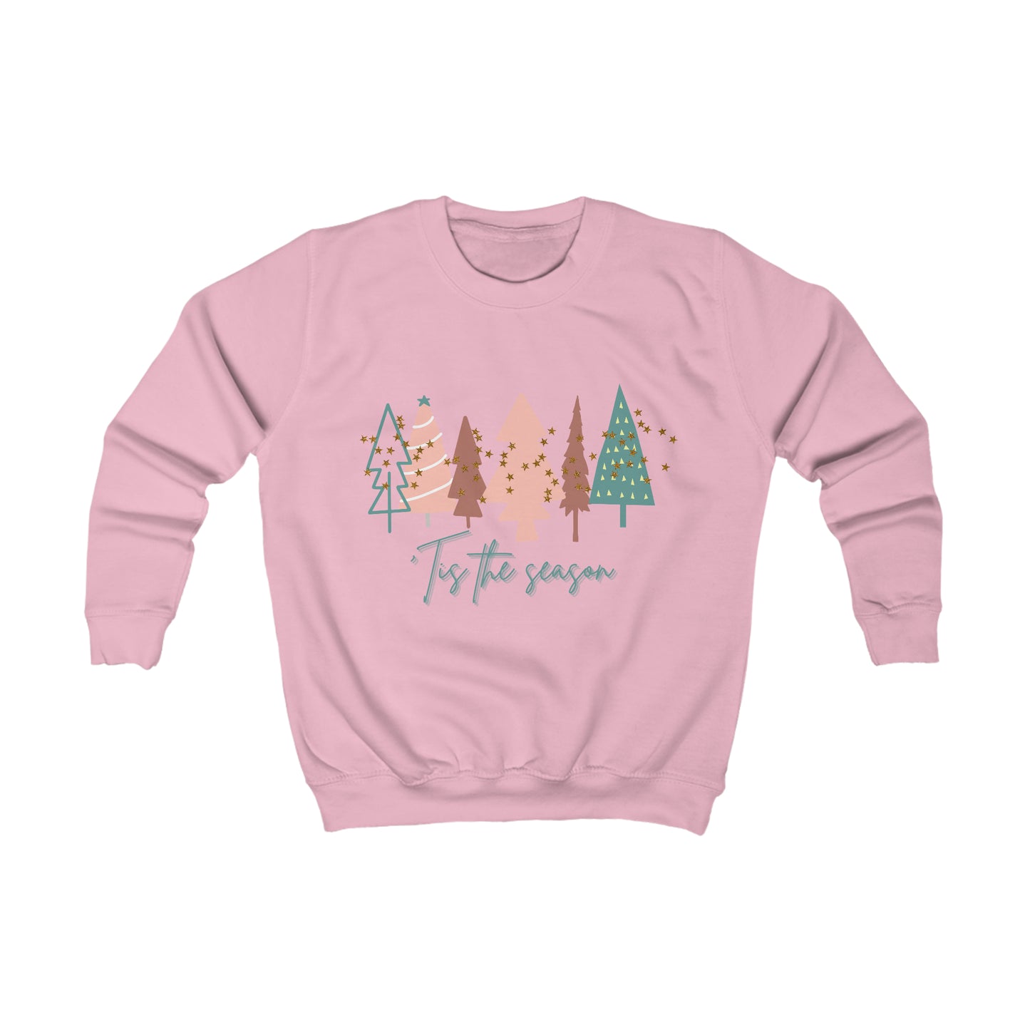 A classic fit Christmas Sweatshirt with trees and the words merry christmas from Printify.