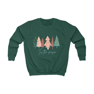 Youth Sweatshirt, Christmas Sweatshirt, Christmas Sweater, Christmas Crewneck, Christmas Tree Sweatshirt, Holiday Sweaters for Kids Kids clothes XS Bottle Green  - Chickie Collective