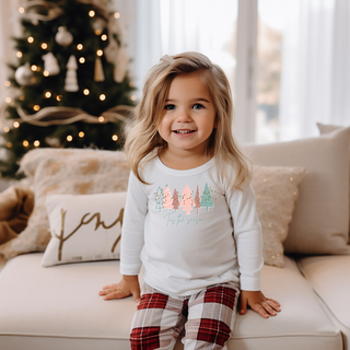 Kids Christmas Tree White Long Sleeve Tee - Toddler Crew Neck T-Shirt Kids clothes    - Chickie Collective