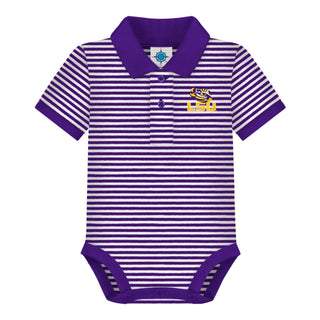 LSU Tigers Striped Infant Polo Bodysuit - Chickie Collective
