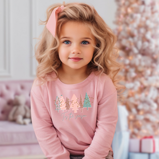 Kids Christmas Tree Pink Long Sleeve Tee - Toddler Crew Neck T-Shirt Kids clothes    - Chickie Collective