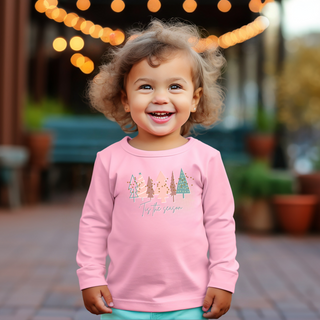 Kids Christmas Tree Pink Long Sleeve Tee - Toddler Crew Neck T-Shirt Kids clothes    - Chickie Collective