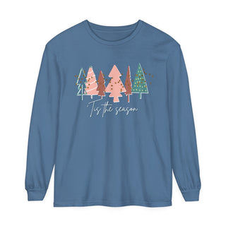 Women's 'Tis the Season Blue Jean Christmas Tree Shirt | Comfort Colors Holiday Tee Long-sleeve Blue Jean S  - Chickie Collective