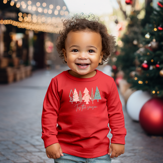 Kids Christmas Tree Red Long Sleeve Tee - Toddler Crew Neck T-Shirt Kids clothes    - Chickie Collective