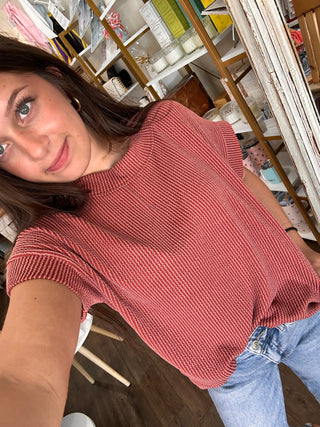 Raised Rib Cap Sleeve Top