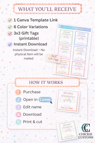 Editable Birthday Gift Tags – Printable Canva Template