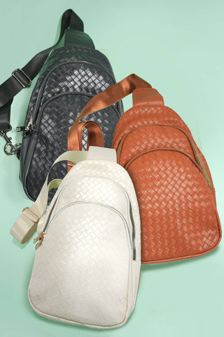 BRAIDED WEAVE VEGAN SLING CROSSBODY  BAG     - Chickie Collective