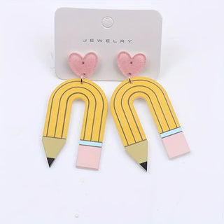 Heart Pencil Design Dangle Earrings     - Chickie Collective