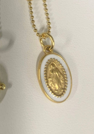 White and gold Mary Necklace - Chickie Collective