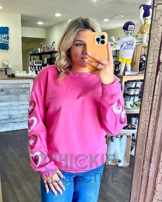 Sparkling Heart Appliqué Cozy Valentine's Day Sweatshirt Women's Top - Chickie Collective