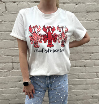 White Crawfish Season Fashion Graphic Crewneck T Shirt Fun Women's Top - Chickie Collective