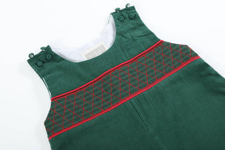 Green Christmas Smocked Overalls: Boys JonJon - Chickie Collective