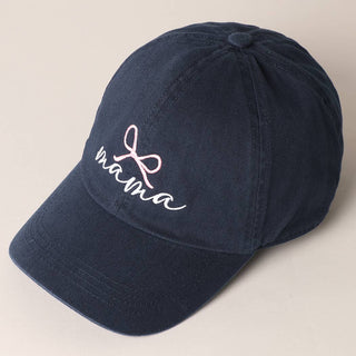 Mama Letter Bow on Top Embroidered Baseball Cap     - Chickie Collective