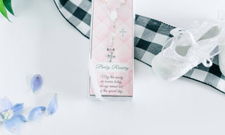 Sterling Silver White Baby Rosary Girl or Boy Baptism Gift - Chickie Collective