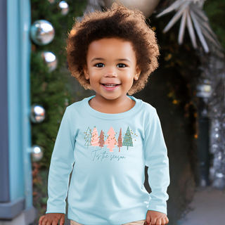 Kids Christmas Tree Light Blue Long Sleeve Tee - Toddler Crew Neck T-Shirt Kids clothes    - Chickie Collective