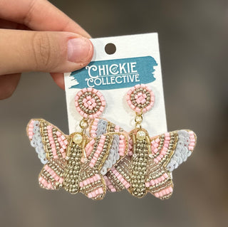 Pink Butterfly Beaded Earrings Earrings - Chickie Collective