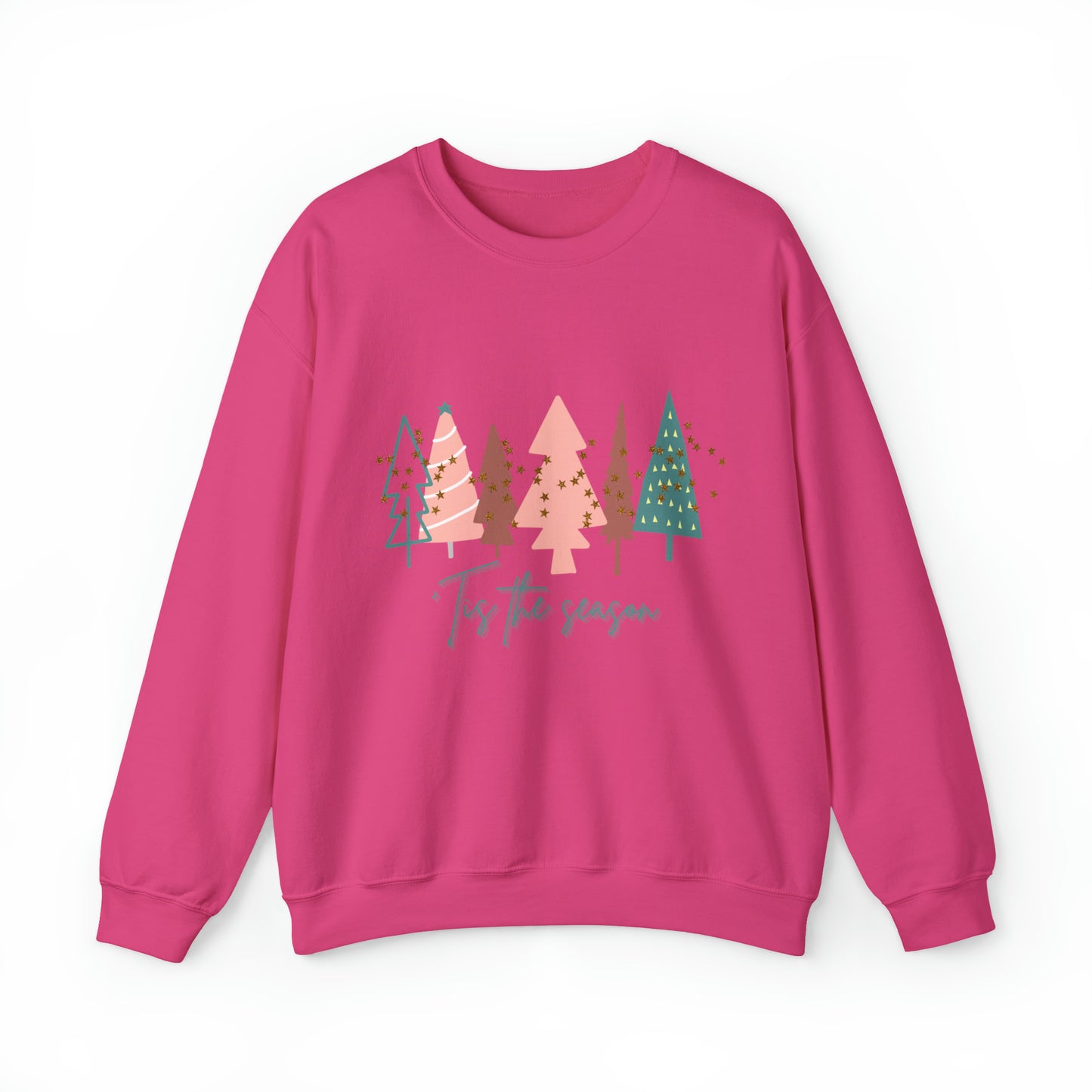 A cozy pink Christmas Tree Sweatshirt from Printify, perfect for the winter months.