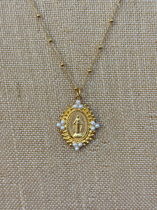 16-18 Inch Virgin Mary in Setting with Pearl Accent Necklace Necklace    - Chickie Collective