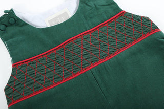 Green Christmas Smocked Overalls: Boys JonJon - Chickie Collective