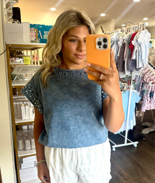 Women’s Dark Denim with Pearls Top Women's Top - Chickie Collective