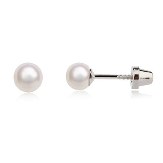 Sterling Silver Screw-Back White Pearl Earrings for Children - Chickie Collective