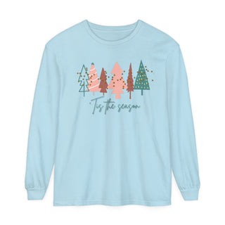 Women's 'Tis the Season Chambray Christmas Tree Shirt | Comfort Colors Holiday Tee Long-sleeve Chambray S  - Chickie Collective