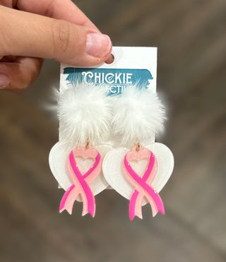 Breast Cancer Pom Pom Earrings Earrings - Chickie Collective