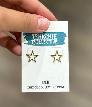 Gold & White Star Stud Earrings Earrings - Chickie Collective