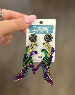 Mardi Gras Beaded Heel Earring Earrings - Chickie Collective