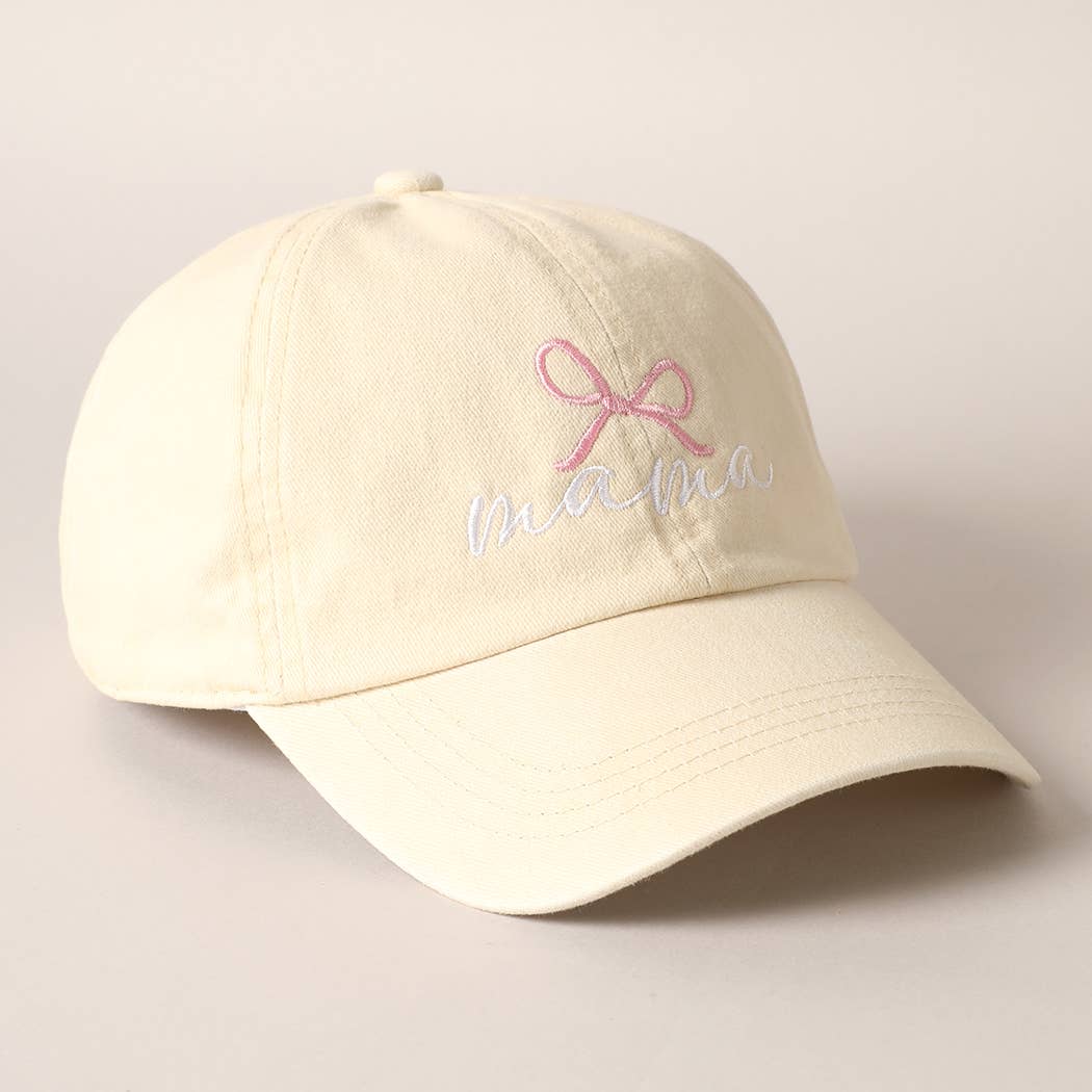 Mama Letter Bow on Top Embroidered Baseball Cap     - Chickie Collective