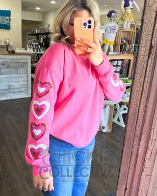 Sparkling Heart Appliqué Cozy Valentine's Day Sweatshirt Women's Top - Chickie Collective